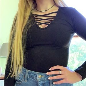 Black Cross-Cross Long Sleeve Shirt